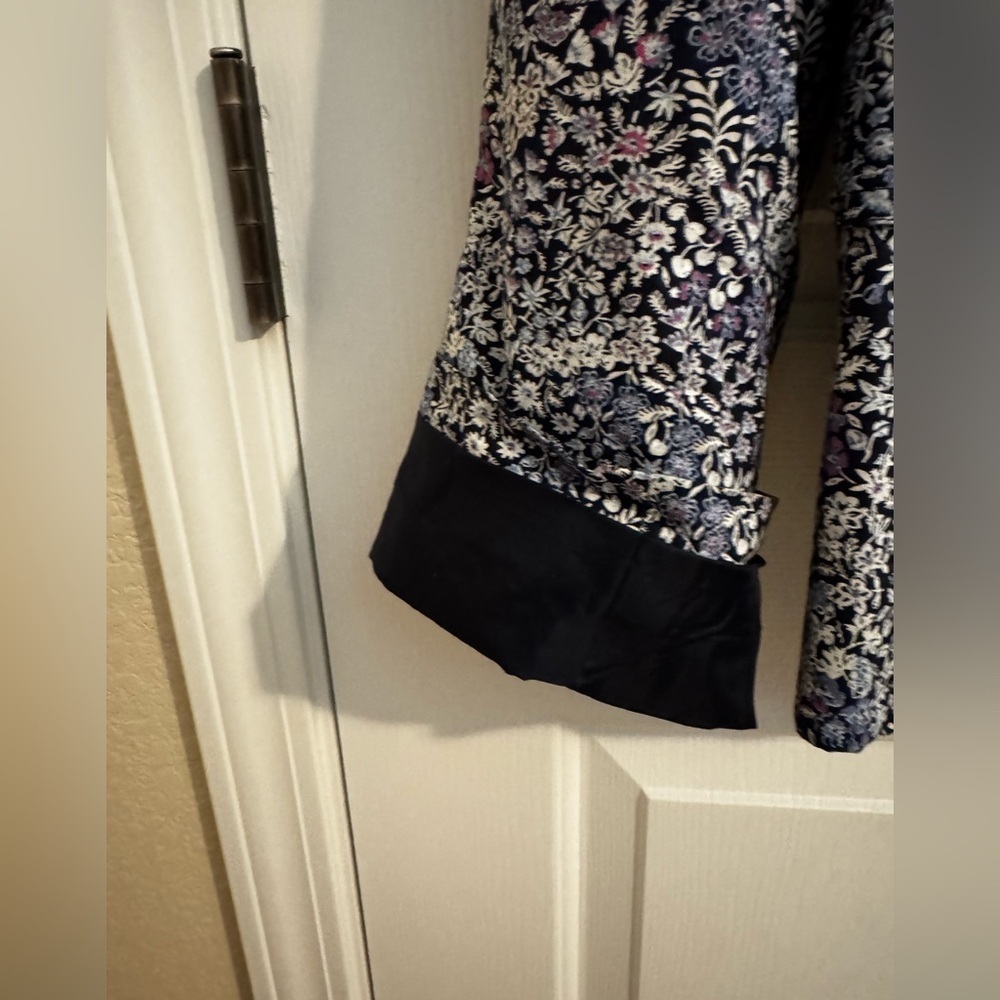 Talbots Tiny Ditsy Blue Floral Cotton Jacket Blazer Notch Collar Size 16 - Picture 4 of 12